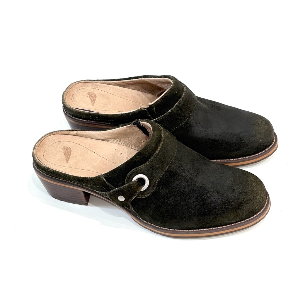 Red Wing Suede Leather Clogs Slip On Mules Block Heel Forest Green Sz 7B Boho - Picture 4 of 7